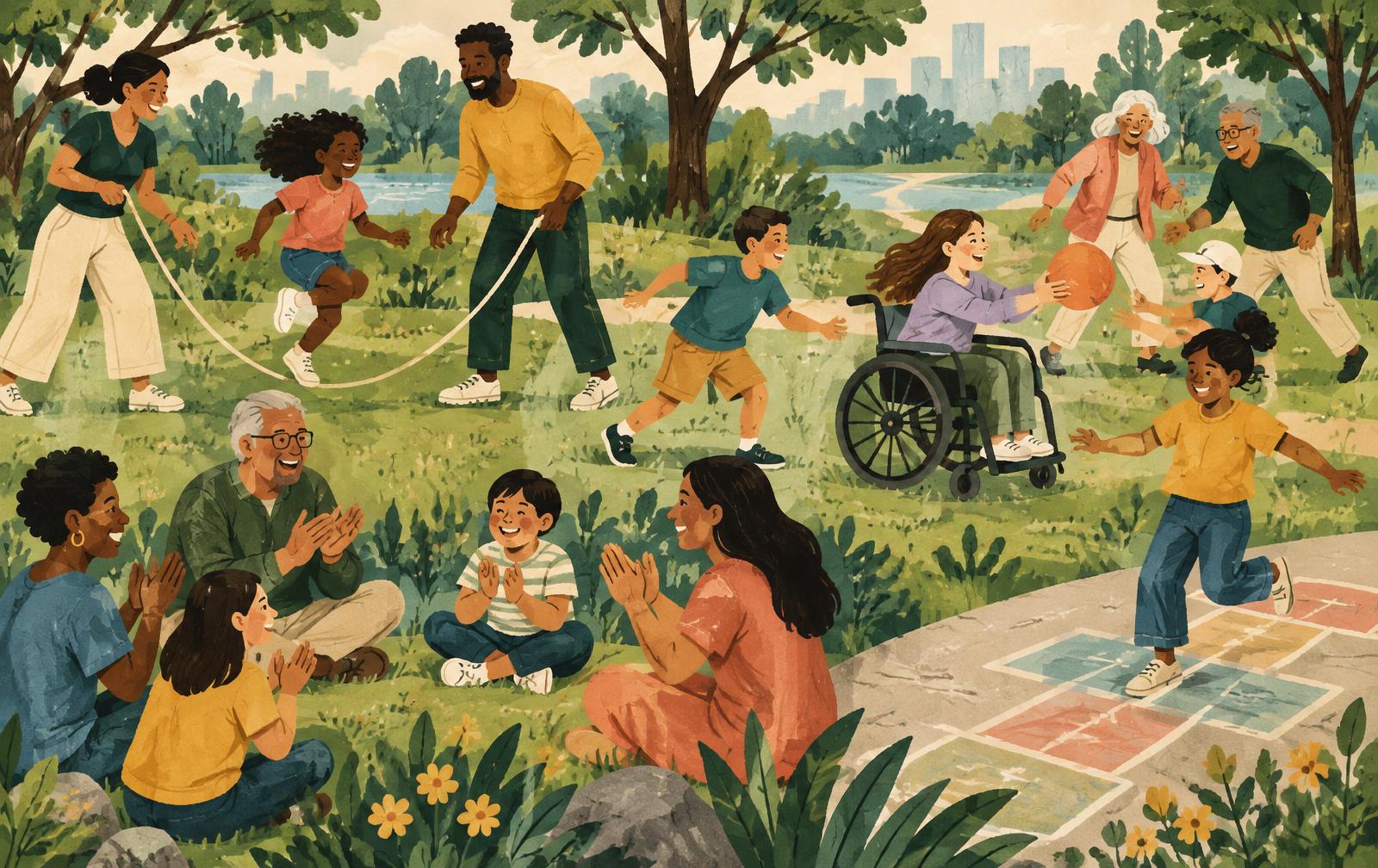 People of all ages and abilities playing together in a park